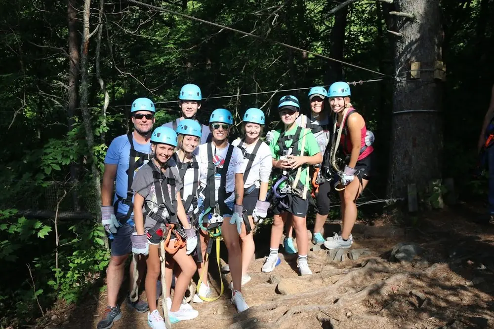 A group on the trail between zip lines at Ocoee Ziplines